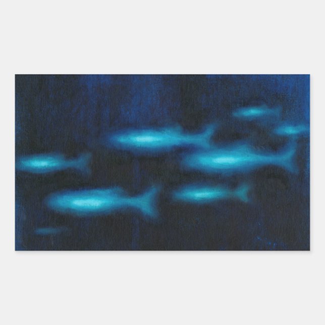 Sticker Rectangulaire Silhouettes de poisson bleu translucide (Devant)