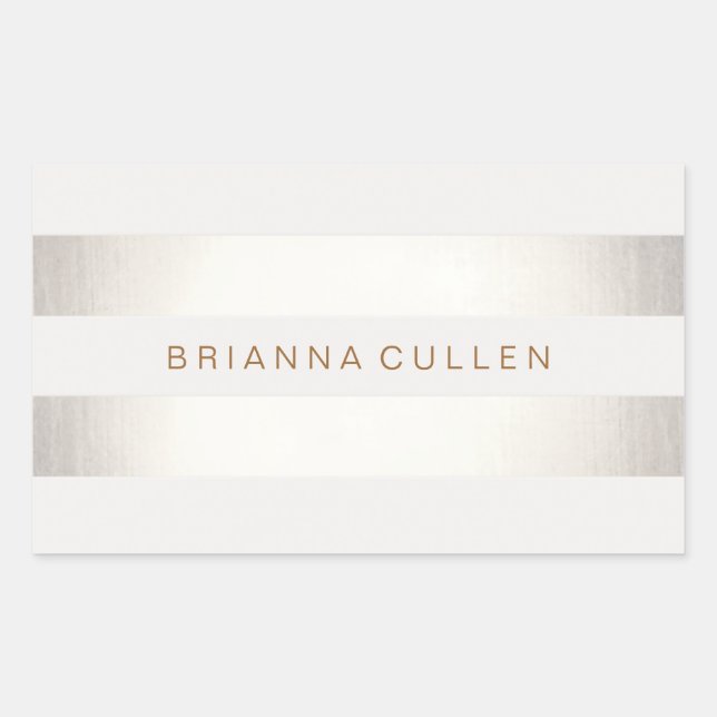 Sticker Rectangulaire Simple et élégant FAUX Argent et blanc rayé (Devant)