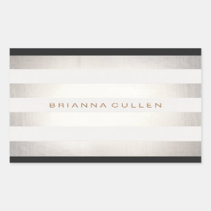 Sticker Rectangulaire Simple et élégant FAUX Argent et blanc rayé