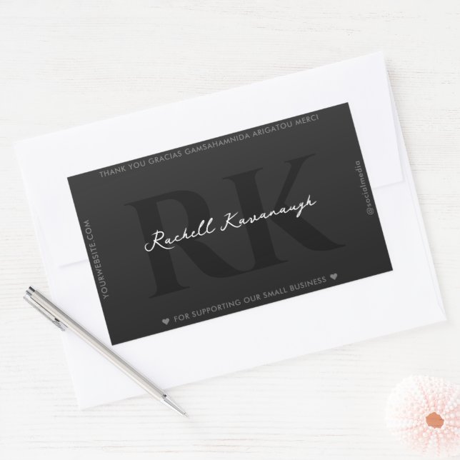 Sticker Rectangulaire Simple Moderne Marketing Monogramme gris foncé (Enveloppe)