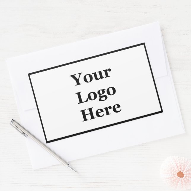 Sticker Rectangulaire Simple noir et blanc Votre logo ici Modèle (Enveloppe)