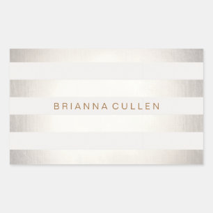 Sticker Rectangulaire Simple style FAUX Silver and White Stripes