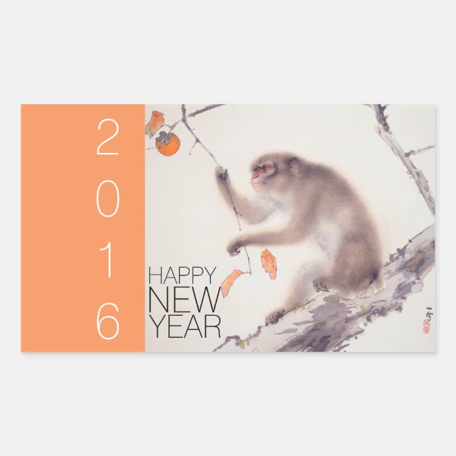 Sticker Rectangulaire Singe Chinois Nouvel An coutume 2016 Art Japonais (Devant)