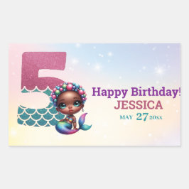 Sticker Rectangulaire Sirène Africaine Américaine 5E Anniversaire