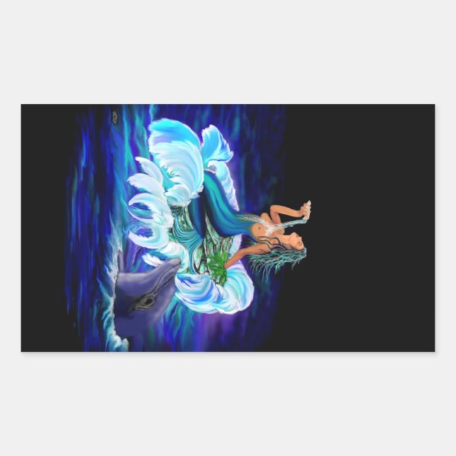 Sticker Rectangulaire Sirène avec dauphin (Devant)