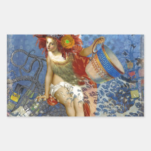 Sticker Rectangulaire Sirène gothique bleu Aquarius Art