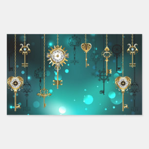 Sticker Rectangulaire Skeleton Keys on Green Background