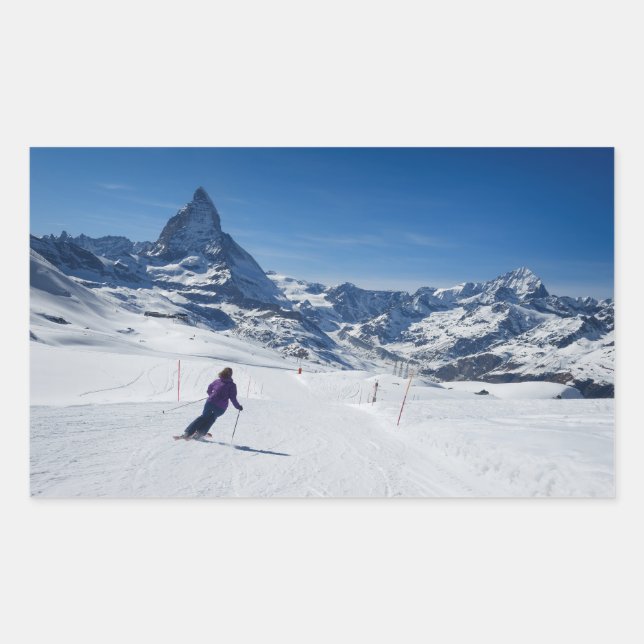 Sticker Rectangulaire Ski avec Mont Matterhorn à Zermatt, Suisse (Devant)