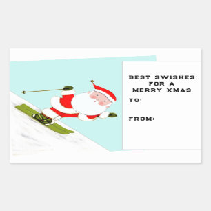 Sticker Rectangulaire Ski de neige Skier Noël Gite Tags