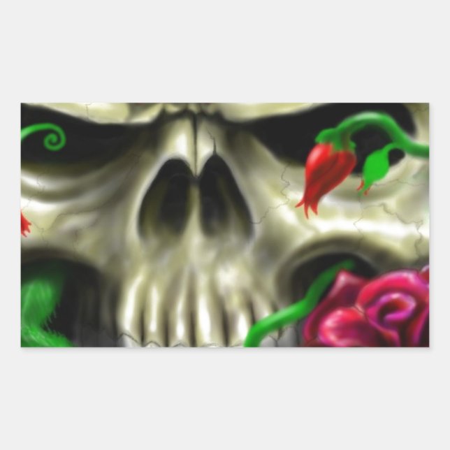 Sticker Rectangulaire Skuls et Roses Airbrush personnalisé Artiste origi (Devant)