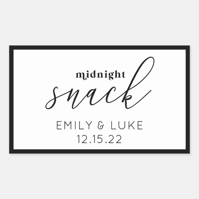 Sticker Rectangulaire Snack de minuit blanc et noir Mariage personnalisé (Devant)