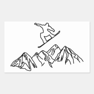 Sticker Rectangulaire Snowboarder en montagne, 02,