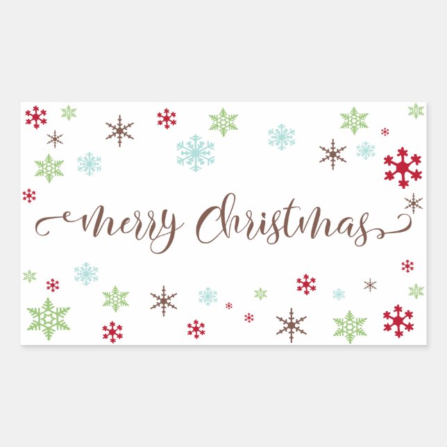 Sticker Rectangulaire Snowflake Whimsy Joyeux Noël Typographie Brown (Devant)