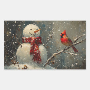 Sticker Rectangulaire Snowman et une peinture cardinale à l'huile