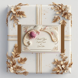 Sticker Rectangulaire Soft Gold Baroque Grandeur with Tulip Floral Swirl