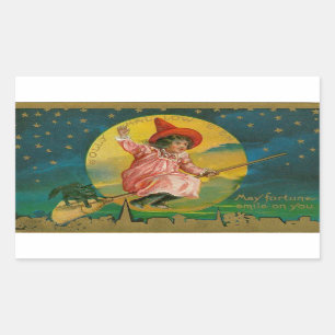 Sticker Rectangulaire Sorcière gaie de cru de Halloween