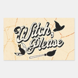 Sticker Rectangulaire Sorcière s'il vous plaît, Halloween Vintage Chat N