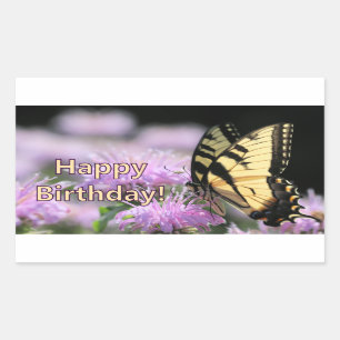 Sticker Rectangulaire Souhaits d'anniversaire aux papillons Swallowtail