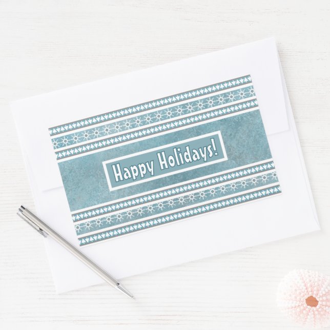 Sticker Rectangulaire Southwest Winter Snowflakes & Pine Trees Blue (Enveloppe)