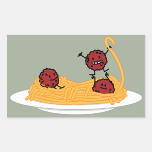Sticker Rectangulaire Spaghettis et boulettes de viande pâtes nouilles 
