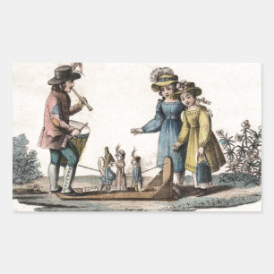 Sticker Rectangulaire Spectacle de danse des enfants marionnettes antiqu