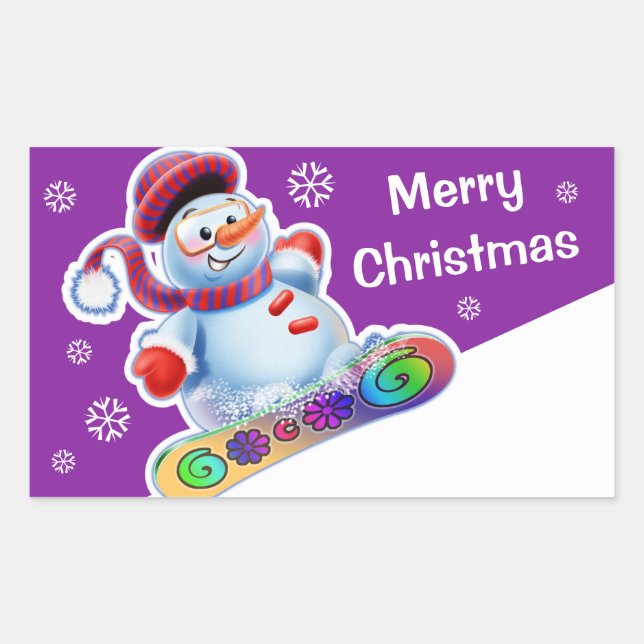 Sticker Rectangulaire Sports rectangulaires de neige de bonhommes de (Devant)