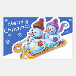 Sticker Rectangulaire Sports rectangulaires de neige de bonhommes de