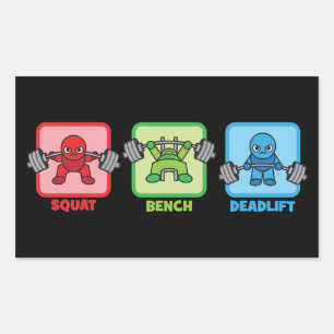 Sticker Rectangulaire Squat, Banch Press, Deadlifter - Kawaii Powerlifte