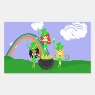 Sticker Rectangulaire St Patrick’s Day Girl Leprechauns