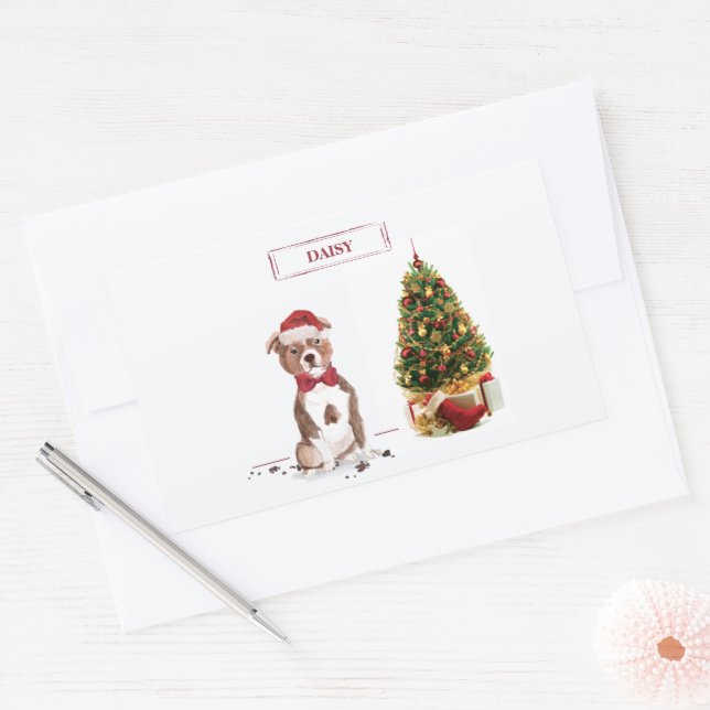 Sticker Rectangulaire Staffordshire Bull Terrier Funny Chien de Noël (Enveloppe)