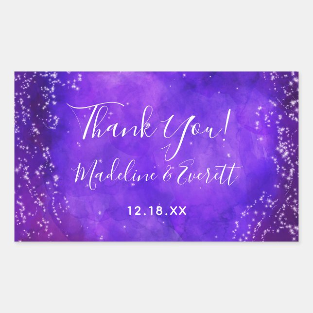 Sticker Rectangulaire Starry Night Galaxy Aquarelle Mariage Merci (Devant)