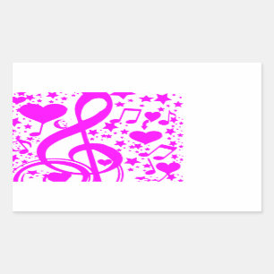 Sticker Rectangulaire Stars, Hearts et The music notes-Pink_