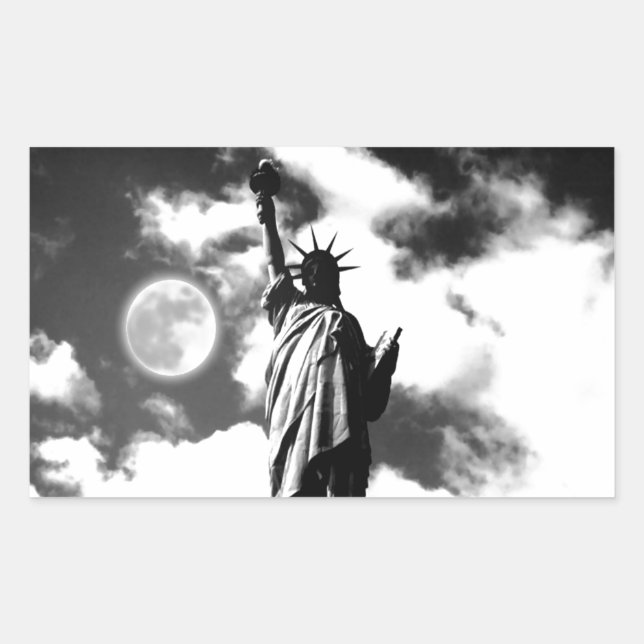 Sticker Rectangulaire Statue noire et blanche de la Liberté (Devant)
