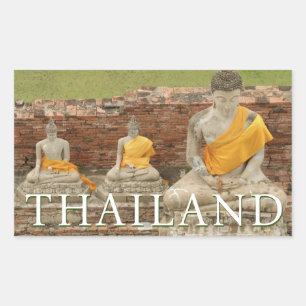 Sticker Rectangulaire Statues de Bouddhas assis   Ayutthaya, Thaïlande