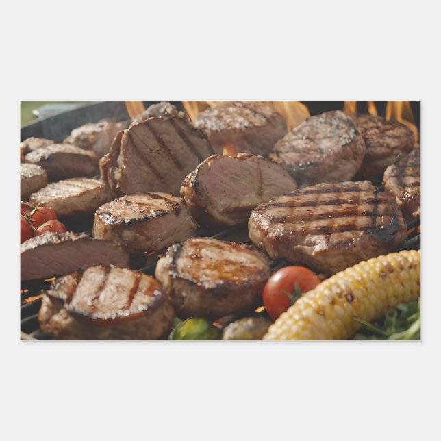 Sticker Rectangulaire Steak grillé barbecue (Devant)