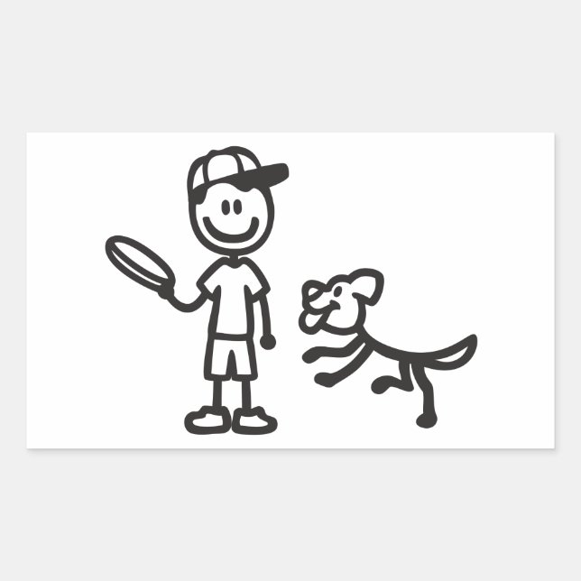 Sticker Rectangulaire Stick Man and Dog jouant Frisbee (Devant)