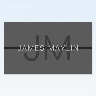 Sticker Rectangulaire Stylé Masculin Gris Foncé Nom & Monogramme 