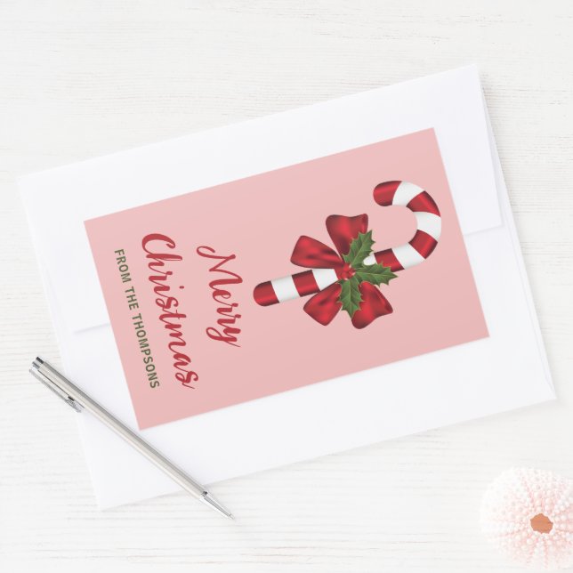 Sticker Rectangulaire Sucre de canne De Noël Rouge Et Blanc Et Texte Per (Enveloppe)