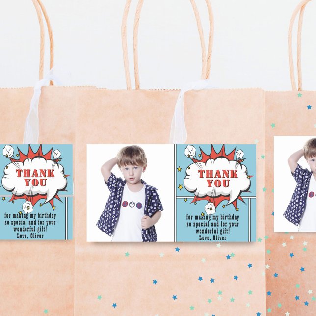 Sticker Rectangulaire Superhero Comic Speech Cloud Photo Anniversaire (Créateur téléchargé)