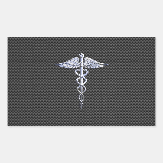 Sticker Rectangulaire Symbole Médicale Silver Caduceus Style fibre de ca (Devant)