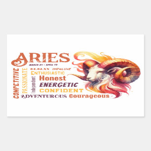 Sticker Rectangulaire SYMBOLE Zodiaque Aries Traits Aquarelle Ram