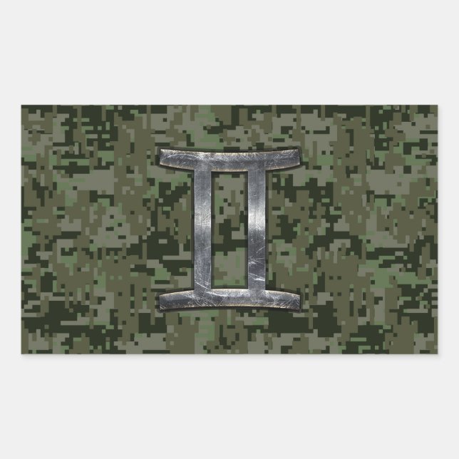 Sticker Rectangulaire SYMBOLE Zodiaque Gemini sur Camouflage numérique v (Devant)