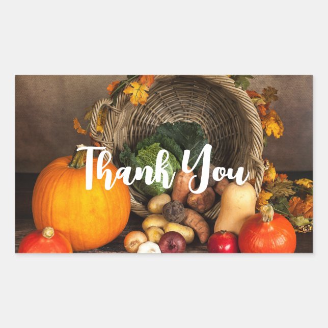 Sticker Rectangulaire Table Thanksgiving Merci de récolte abondante (Devant)