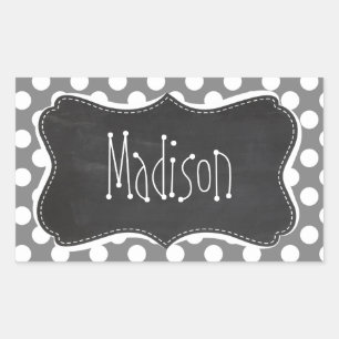 Sticker Rectangulaire Tableau noir rétro; Pois gris foncé