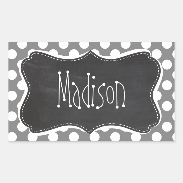 Sticker Rectangulaire Tableau noir rétro; Pois gris foncé (Devant)