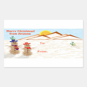 Sticker Rectangulaire Tag de Noël de Snowman Arizona Tumbleweed