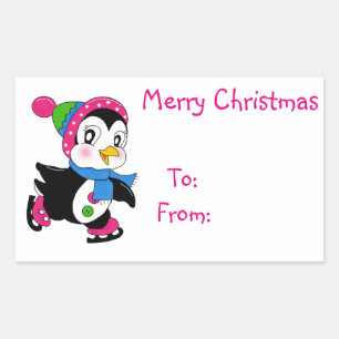 Sticker Rectangulaire Tags cadeaux de Noël/Stickers Rectangle/Pingouin