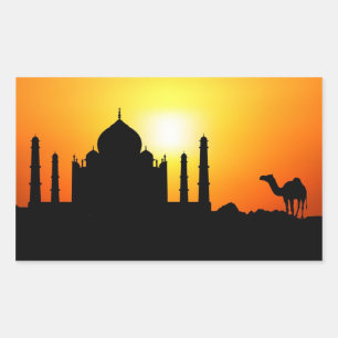 Sticker Rectangulaire Taj Mahal & Camel Sur Arrière - plan Coucher De So