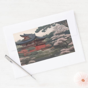 Sticker Rectangulaire Temple on the river - Japan