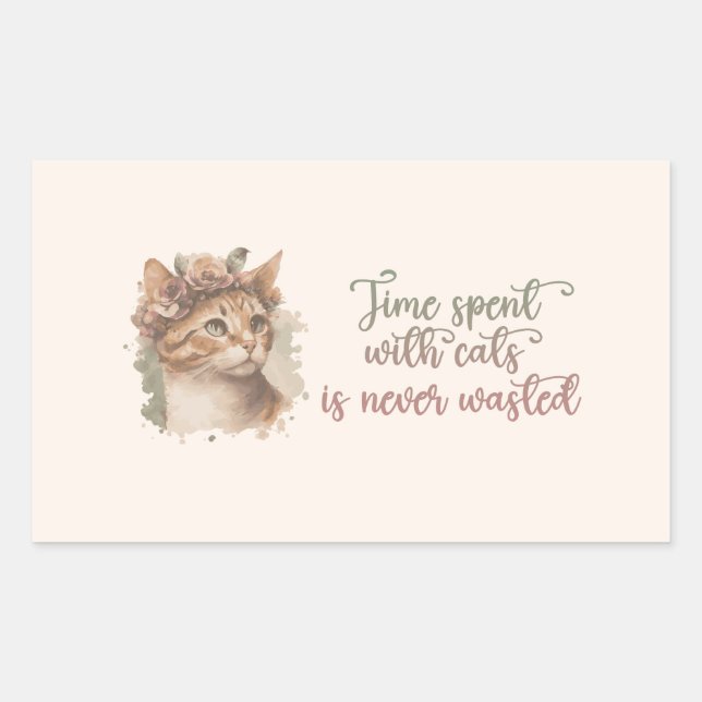Sticker Rectangulaire Temps passé avec chats mignon Chat Aquarelle Desig (Devant)